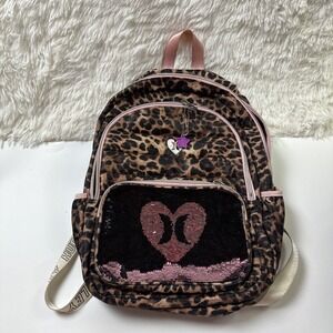Hurley BACKPACK Full Size Flip SEQUIN Pink & Leopard MULTI POCKET Laptop Sleeve